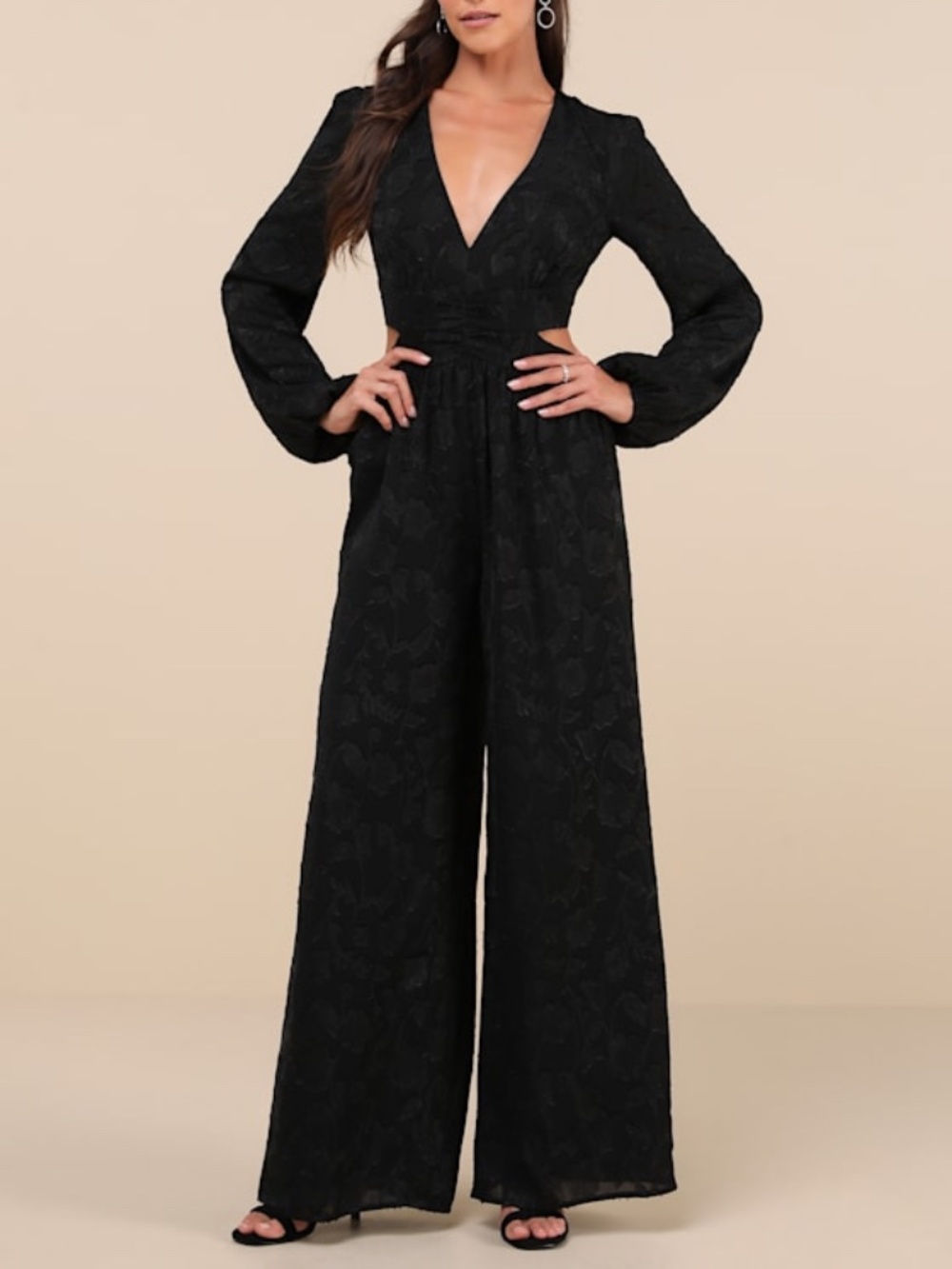 Lulus Ravishing Marvel Black Burnout Floral Cutout Wide-leg Jumpsuit - Size L
